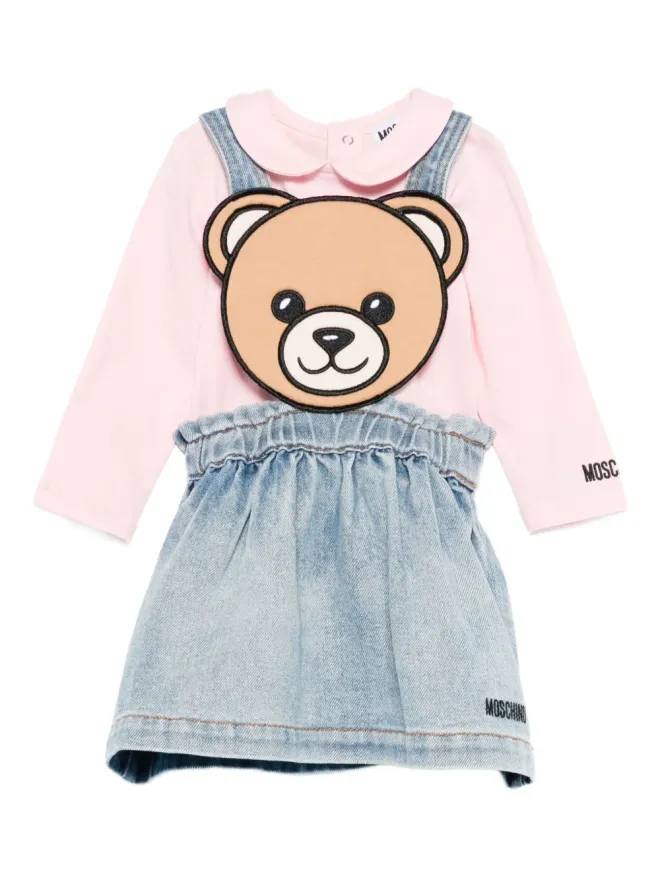 Moschino Kids Moschino Kids テディベアのアップリケ付きデニムドレス - ピンクの商品画像