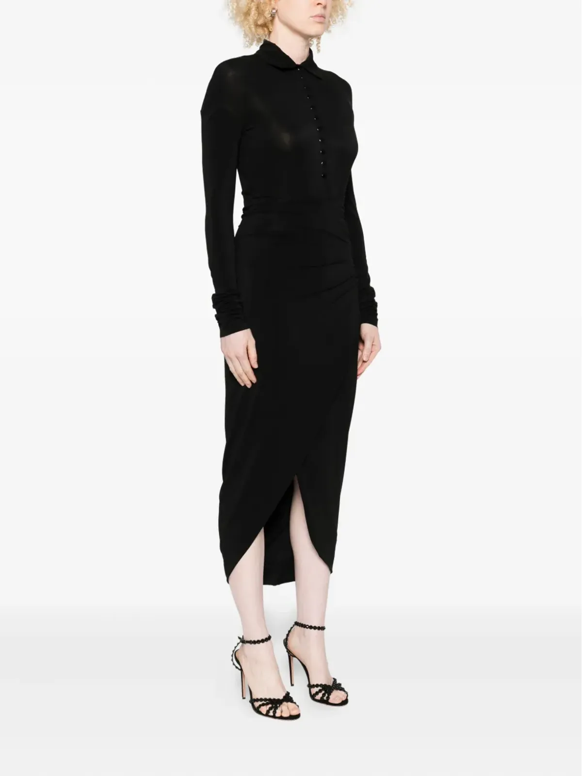 Alberta Ferretti 长袖アシンメトリーミディドレス - 画像3