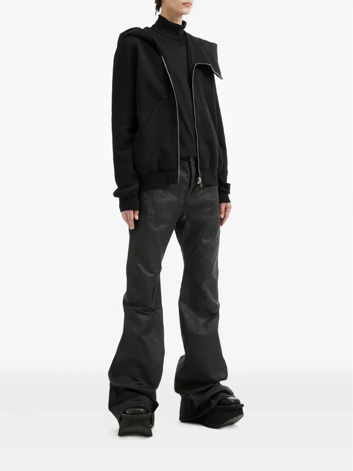 Rick Owens DRKSHDW アシンメトリックジップファスニングフーディー - ブラック - 画像2