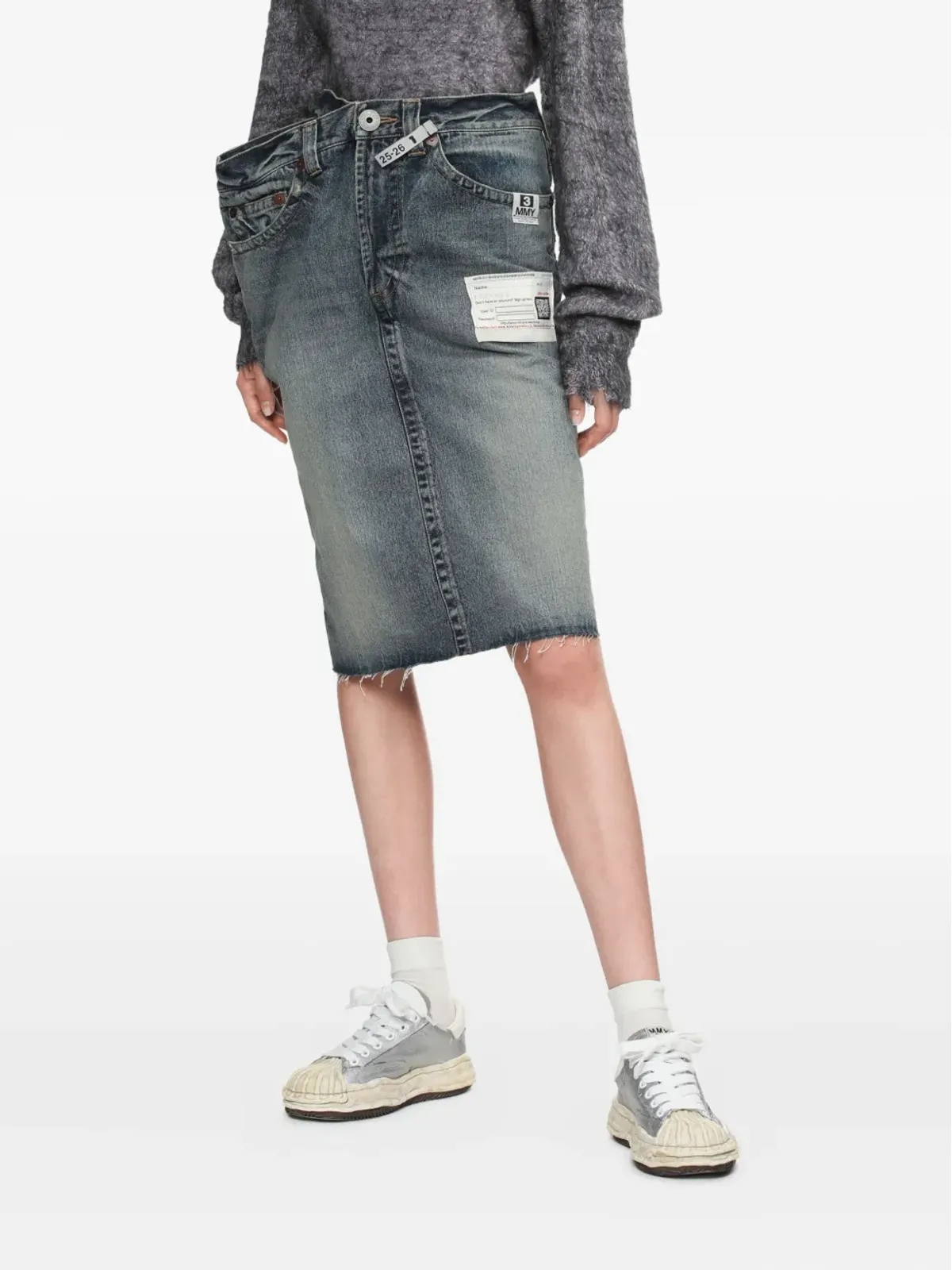 Maison MIHARA YASUHIRO ほつれデニムのミディ丈ストレートスカート - 画像3