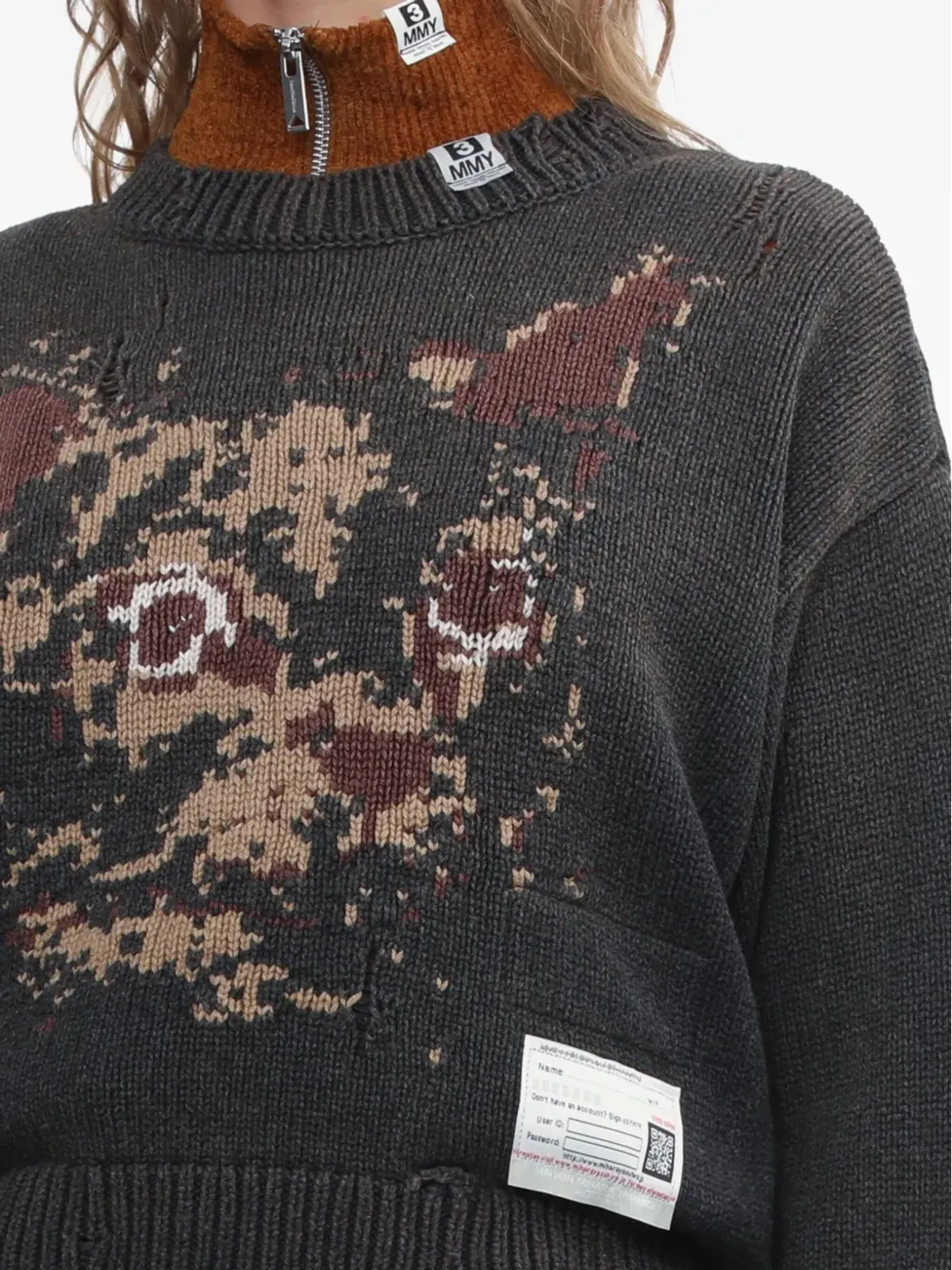 Maison MIHARA YASUHIRO cat-face distressed knitted sweater - Black - 画像5