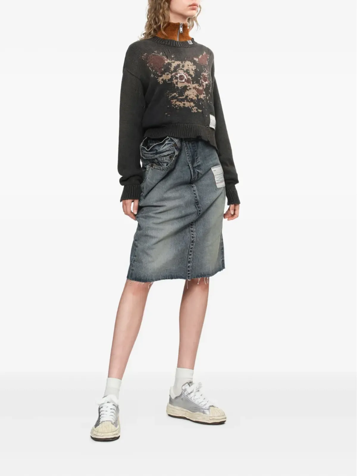 Maison MIHARA YASUHIRO cat-face distressed knitted sweater - Black - 画像2