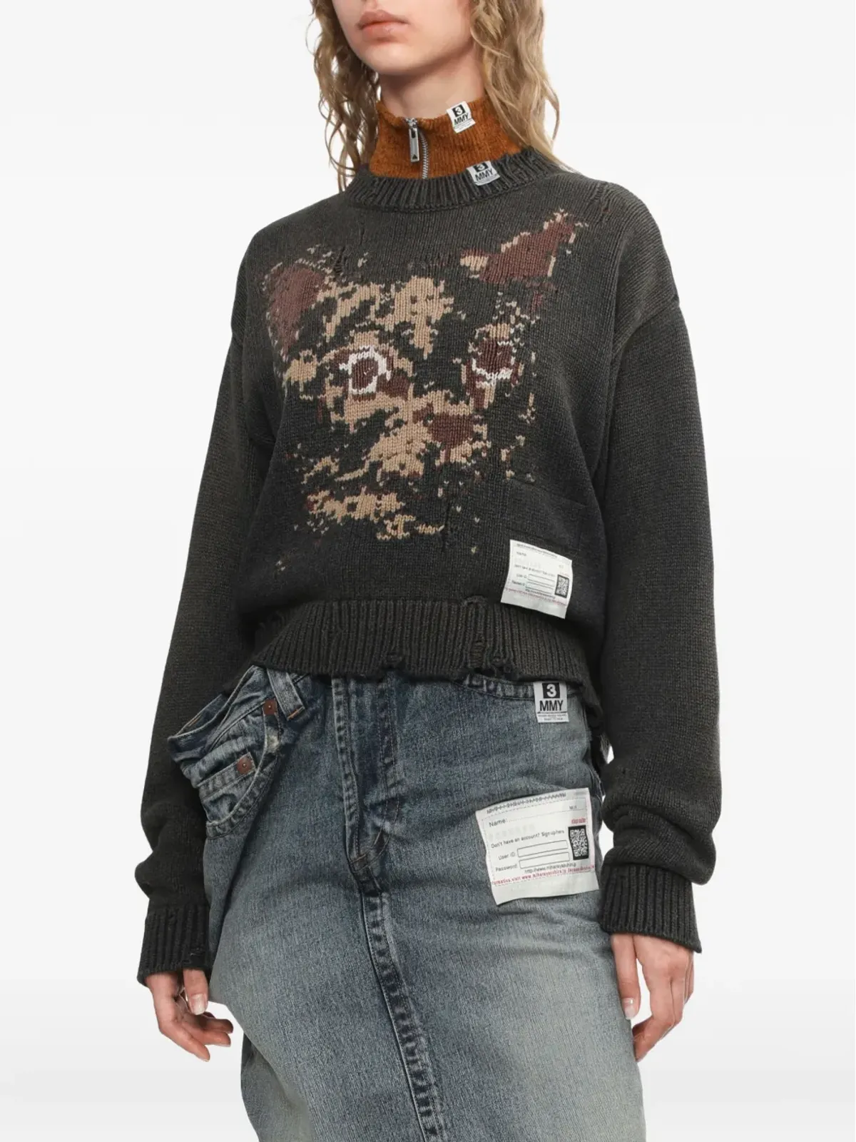 Maison MIHARA YASUHIRO cat-face distressed knitted sweater - Black - 画像3