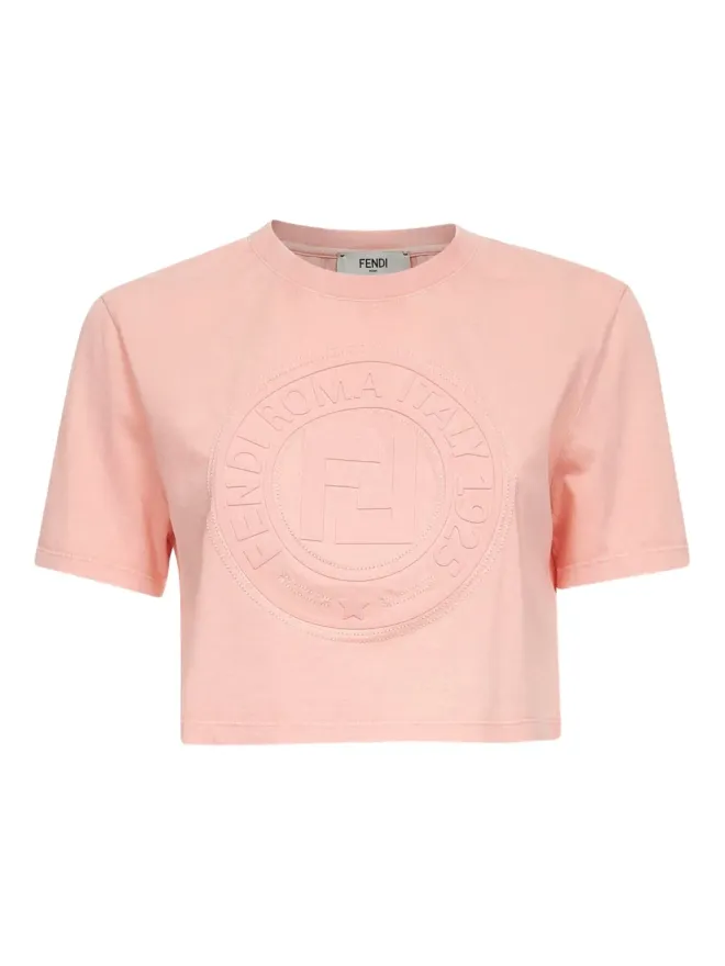 Fendi FENDI embossed-logo short-sleeve top - Pinkの商品画像