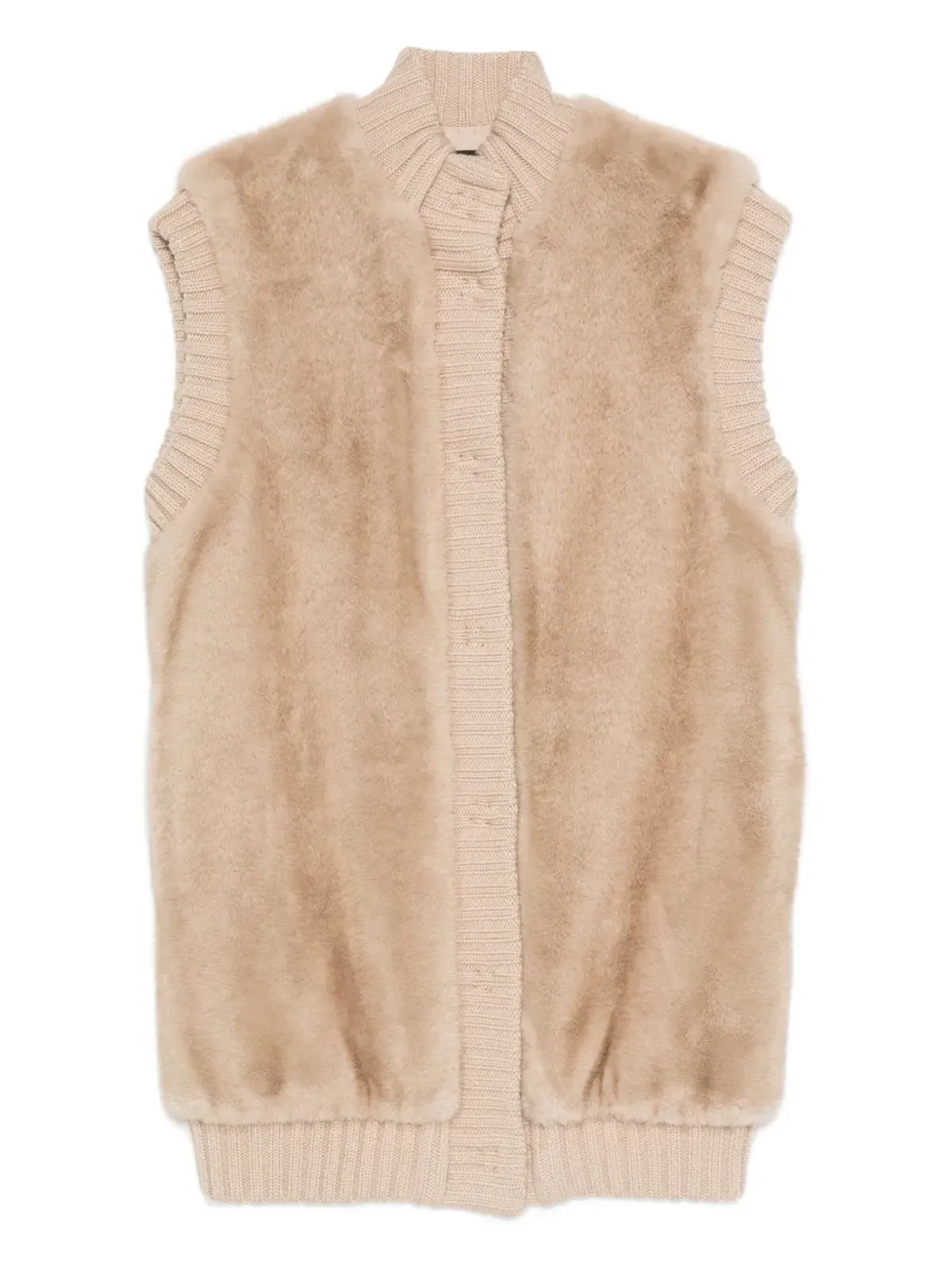 PINKO ベージュのフェイクファー ニットジレ - 画像1
