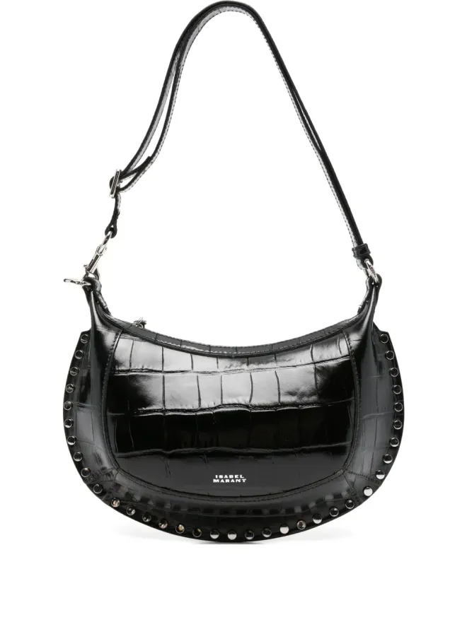 Isabel Marant ISABEL MARANT Oskan Moon crocodile-embossed studded shoulder bag - Blackの商品画像
