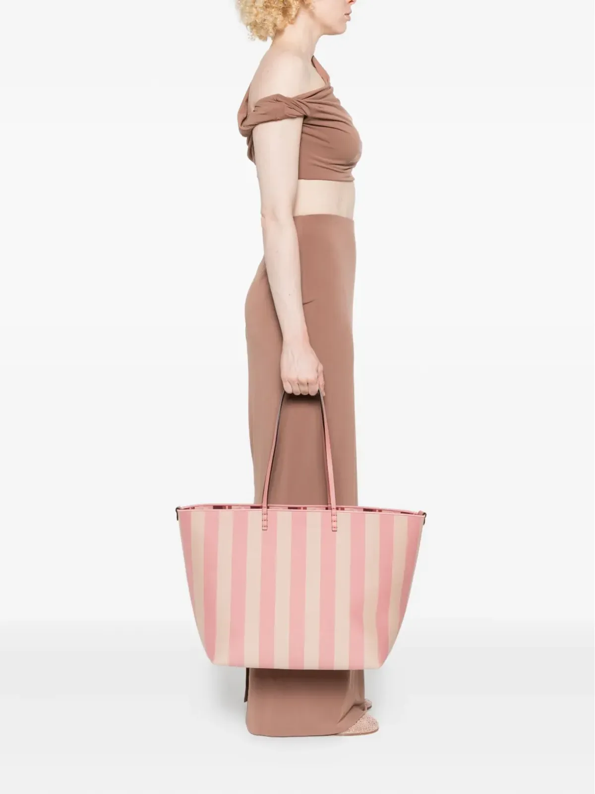 FENDI ピンクのストライプ柄トートバッグ - 画像2