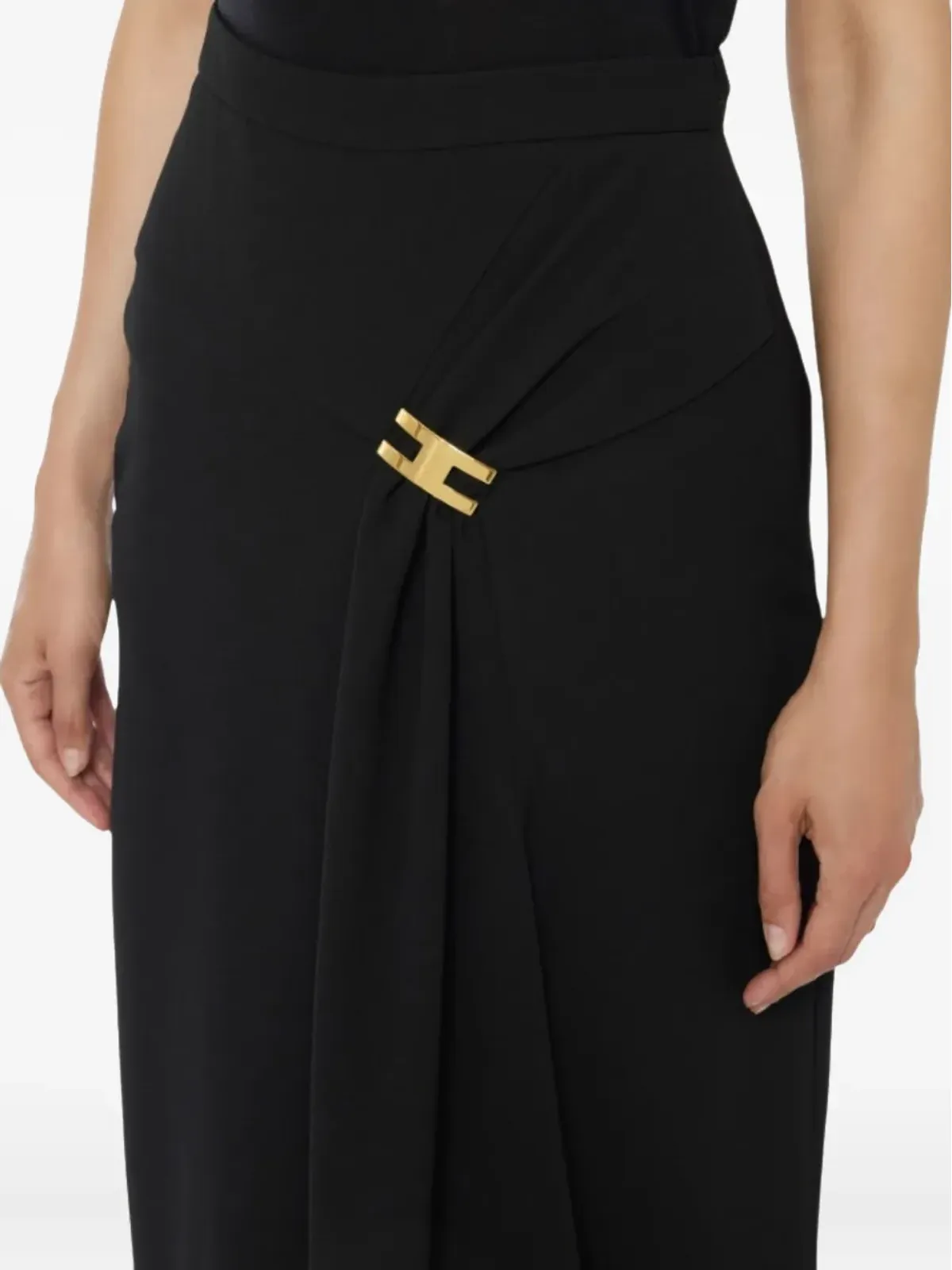 Elisabetta Franchi ドレープ ゴールドバックル ミディスカート - 画像3