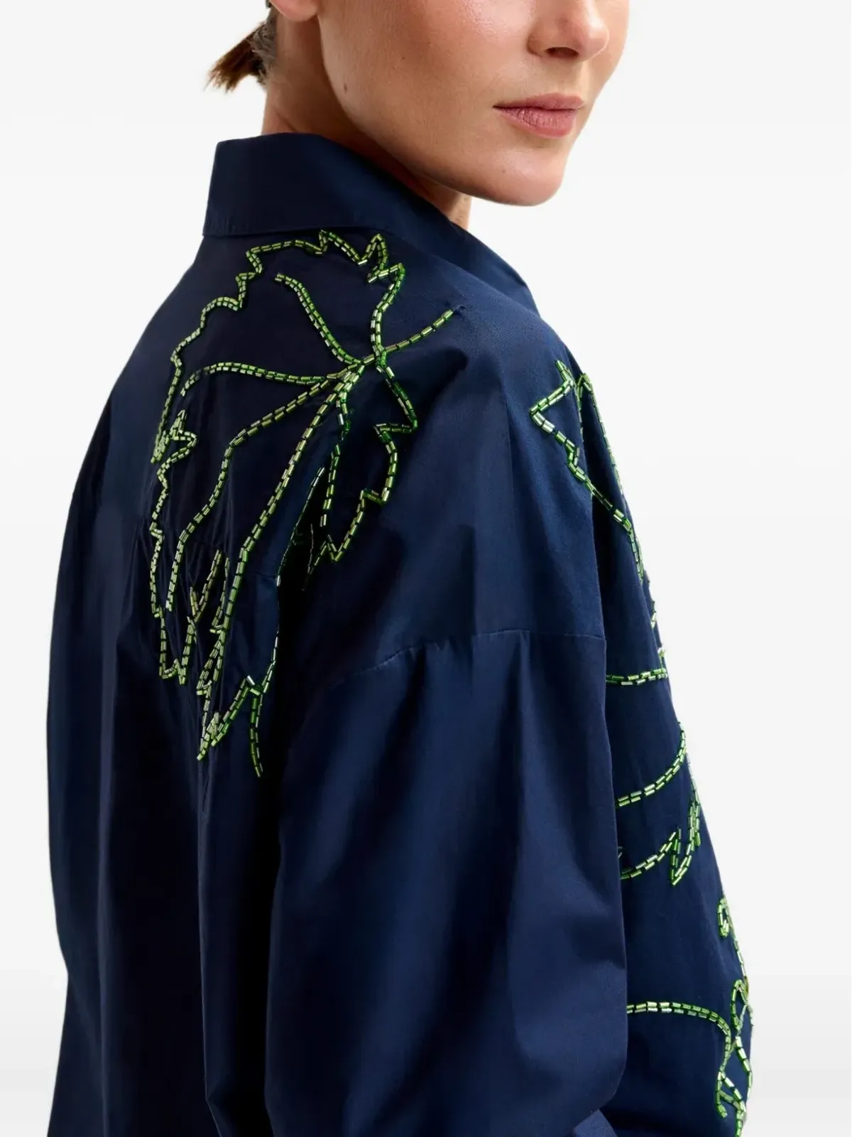 Essentiel Antwerp 刺繍ビーズ付きコットンシャツ（ブルー） - 画像5