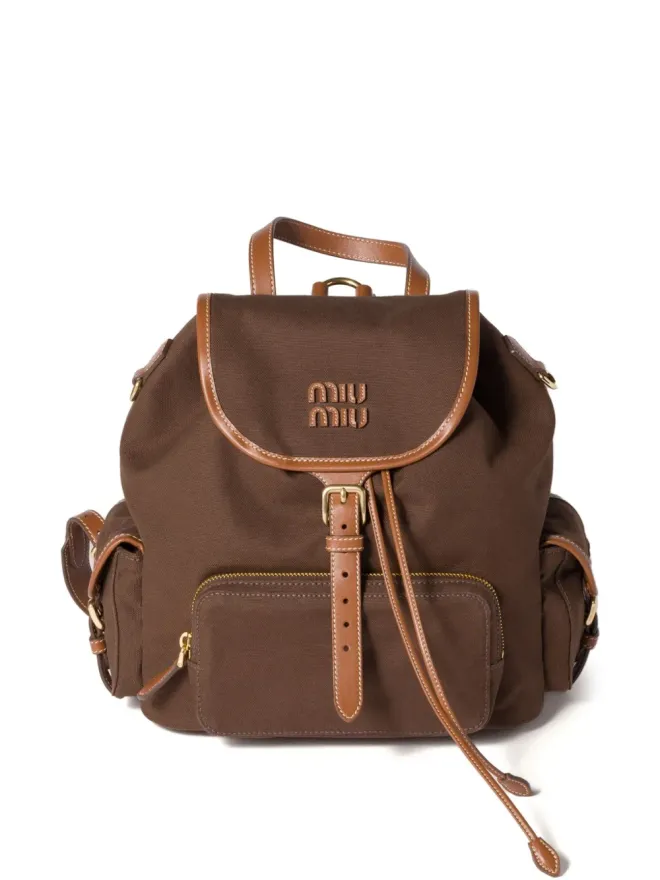 Miu Miu Miu Miu レザー・トリム・フラップバックパック ブラウンの商品画像
