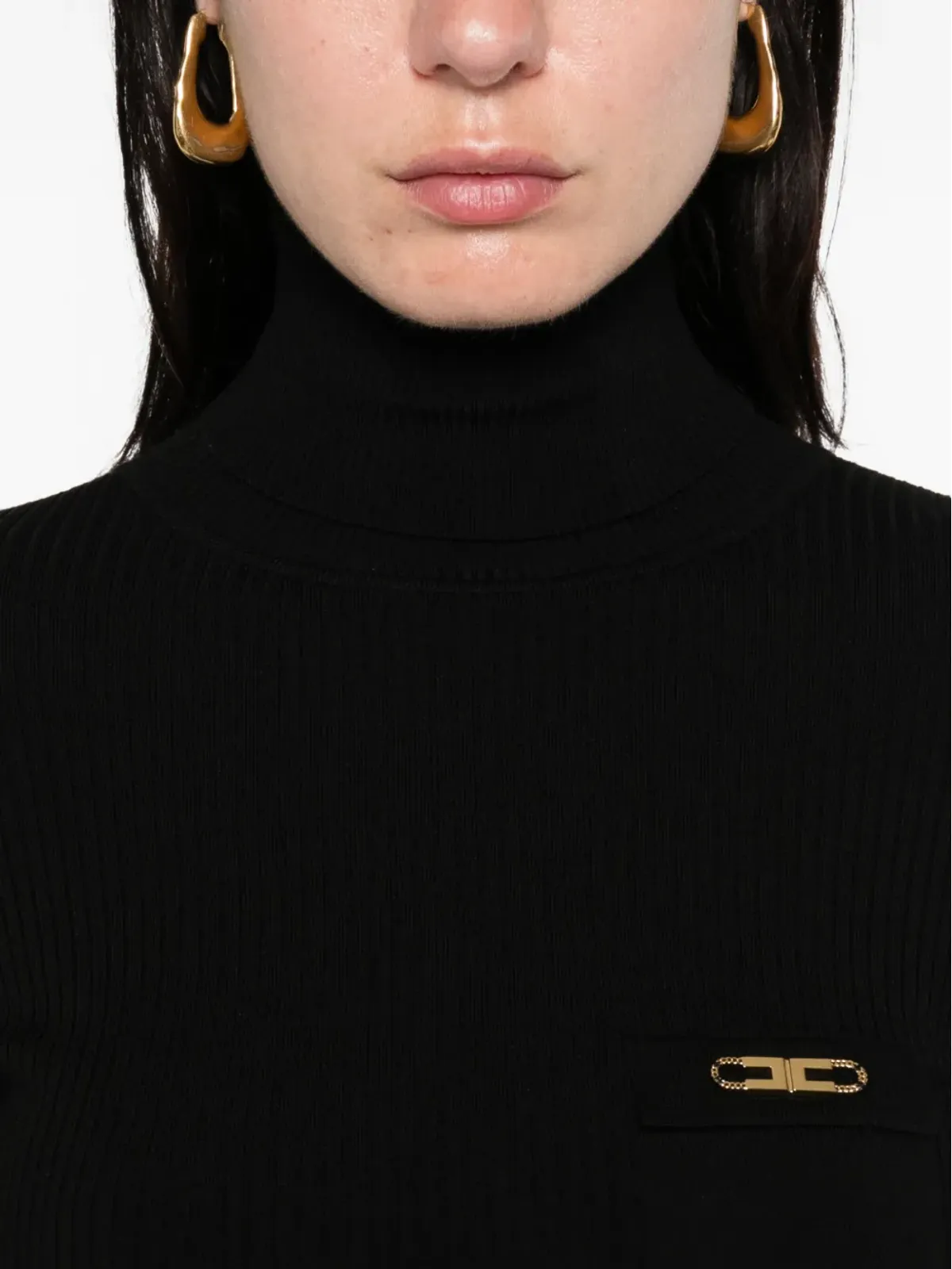 Elisabetta Franchi リブ編みタートルネック装飾セーター - ブラック - 画像5