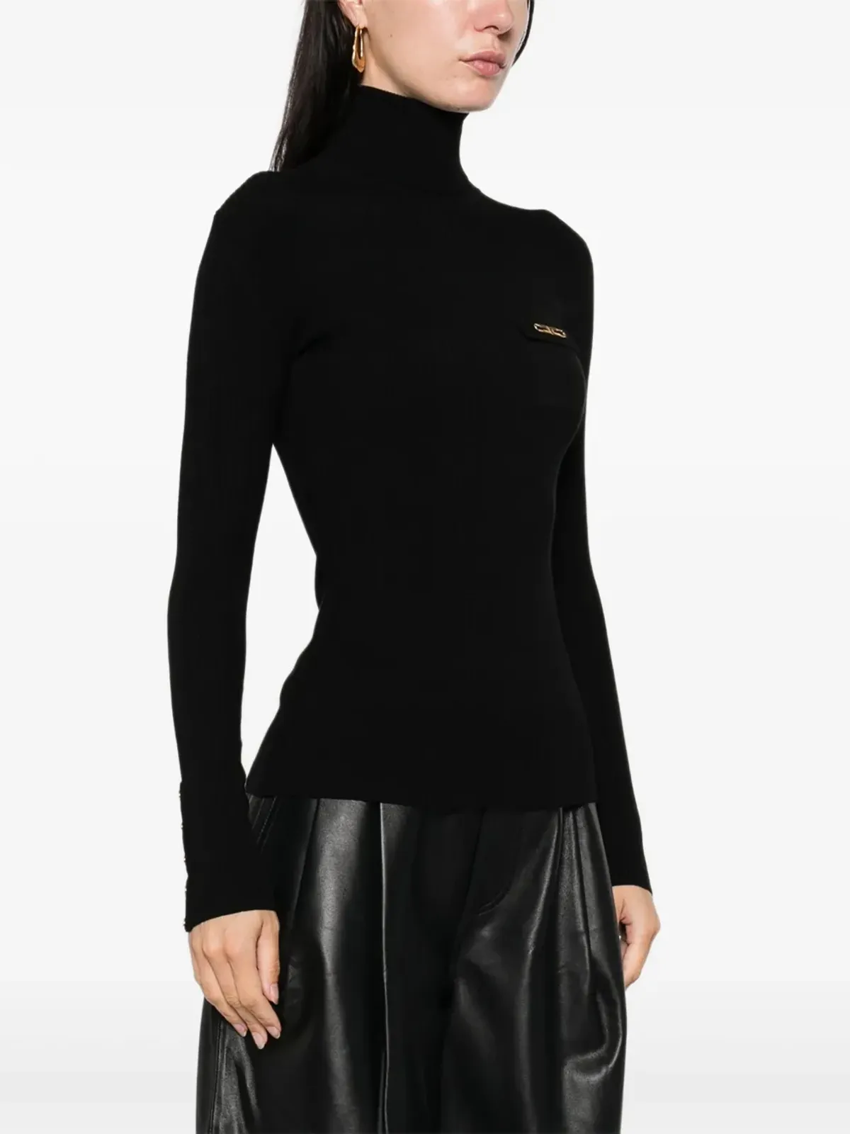 Elisabetta Franchi リブ編みタートルネック装飾セーター - ブラック - 画像3