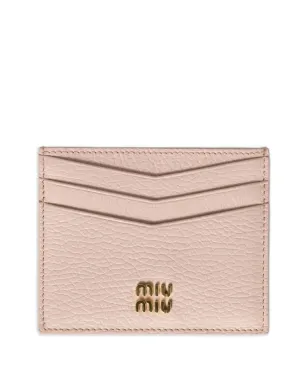 Miu Miu ピンクのレザー ロゴプレート カードホルダー - サムネイル1