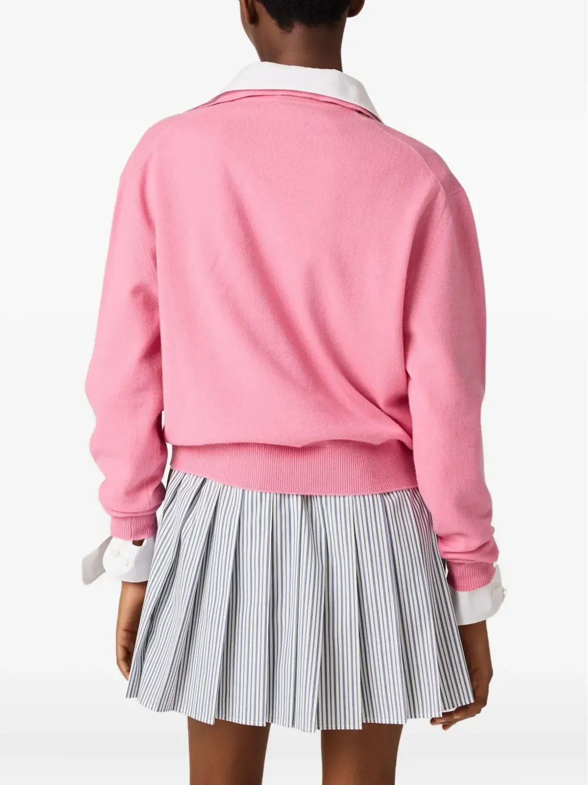 Miu Miu アーガイル柄インターシャ編み ハーフジップセーター（ピンク） - 画像3
