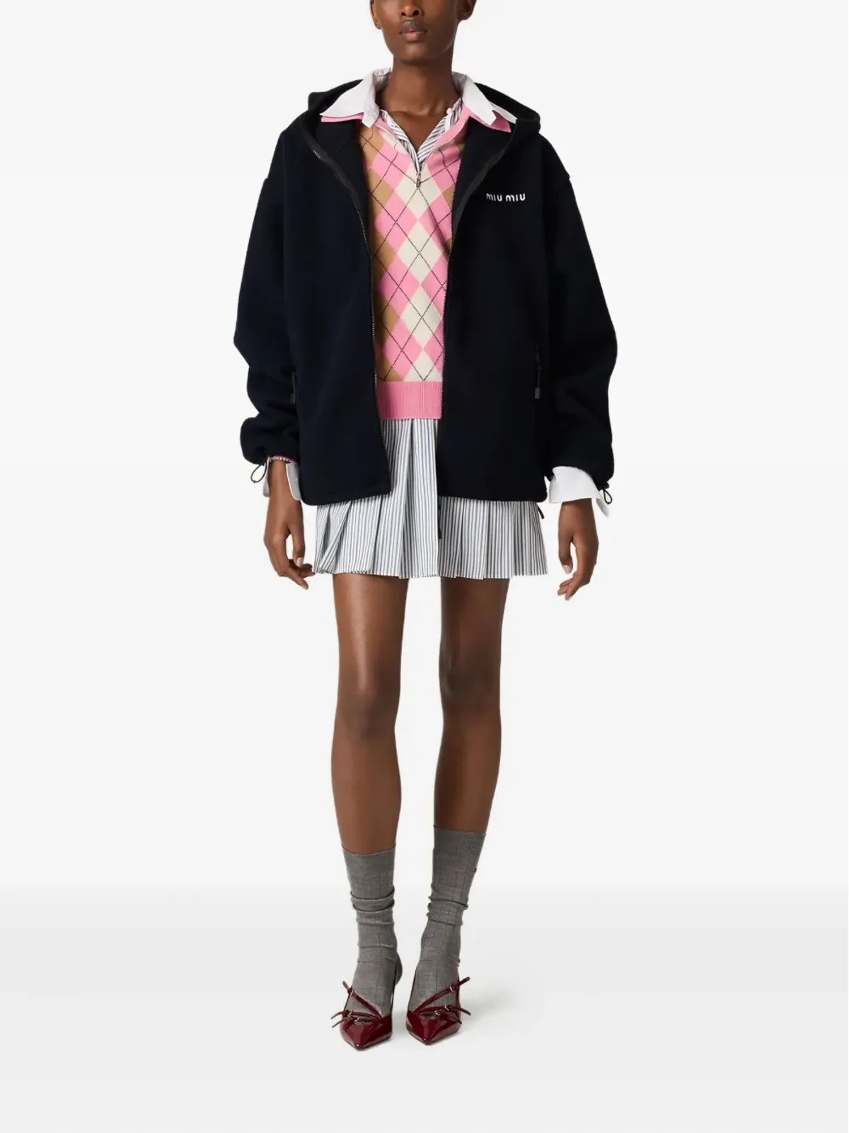 Miu Miu コットンフリース ジップフロント フーディー - 画像2