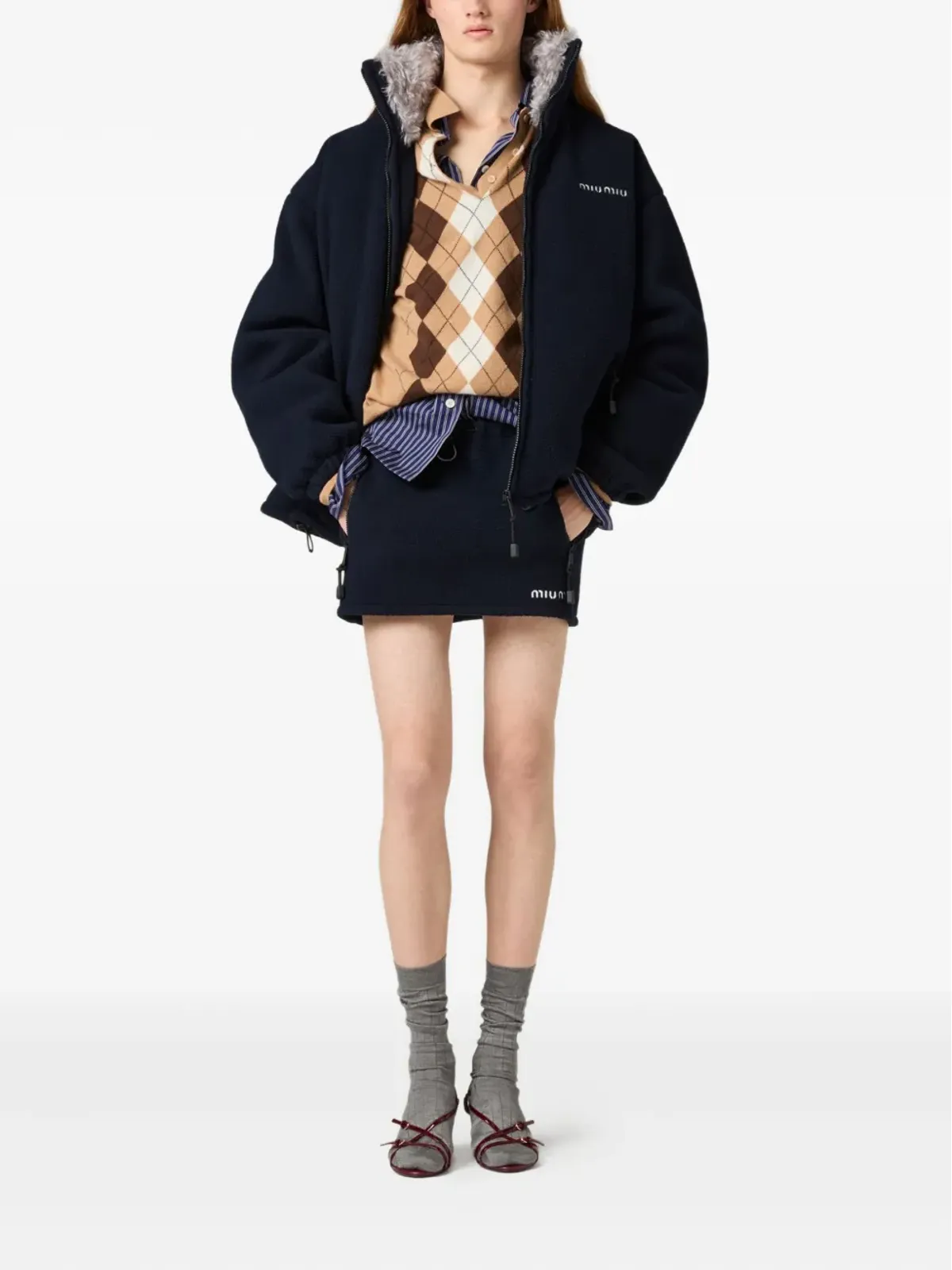 Miu Miu アーガイル三ボタンポロセーター - 画像2