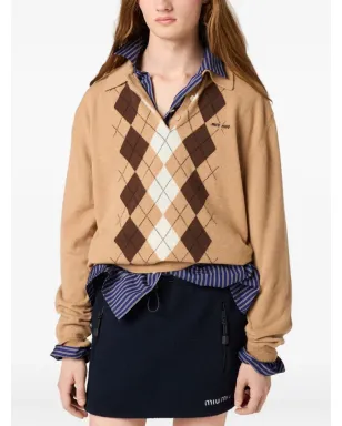 Miu Miu アーガイル三ボタンポロセーター - サムネイル4