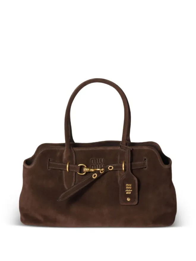 Miu Miu Miu Miu Aventure suede buckle-fastening tote bag - Brownの商品画像