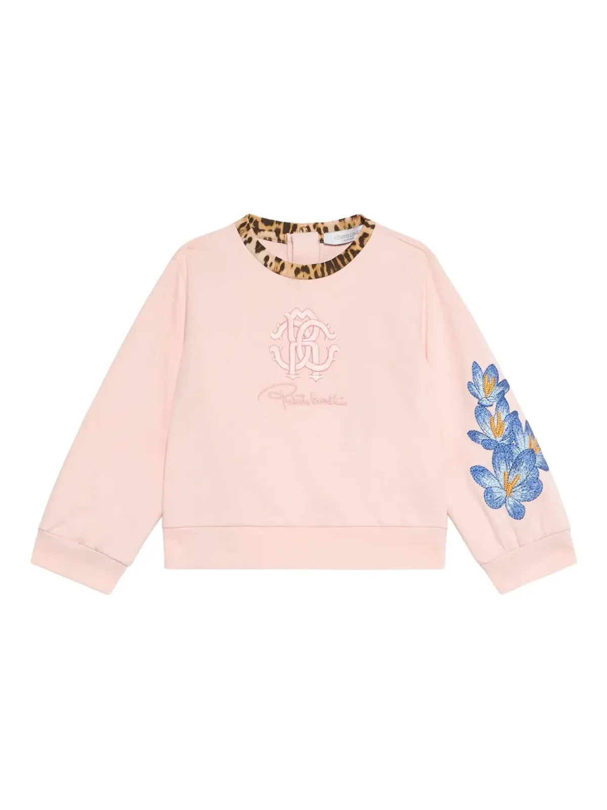Roberto Cavalli Junior 刺繍花とヒョウ柄トリムのスウェットシャツ - ピンク - 画像4