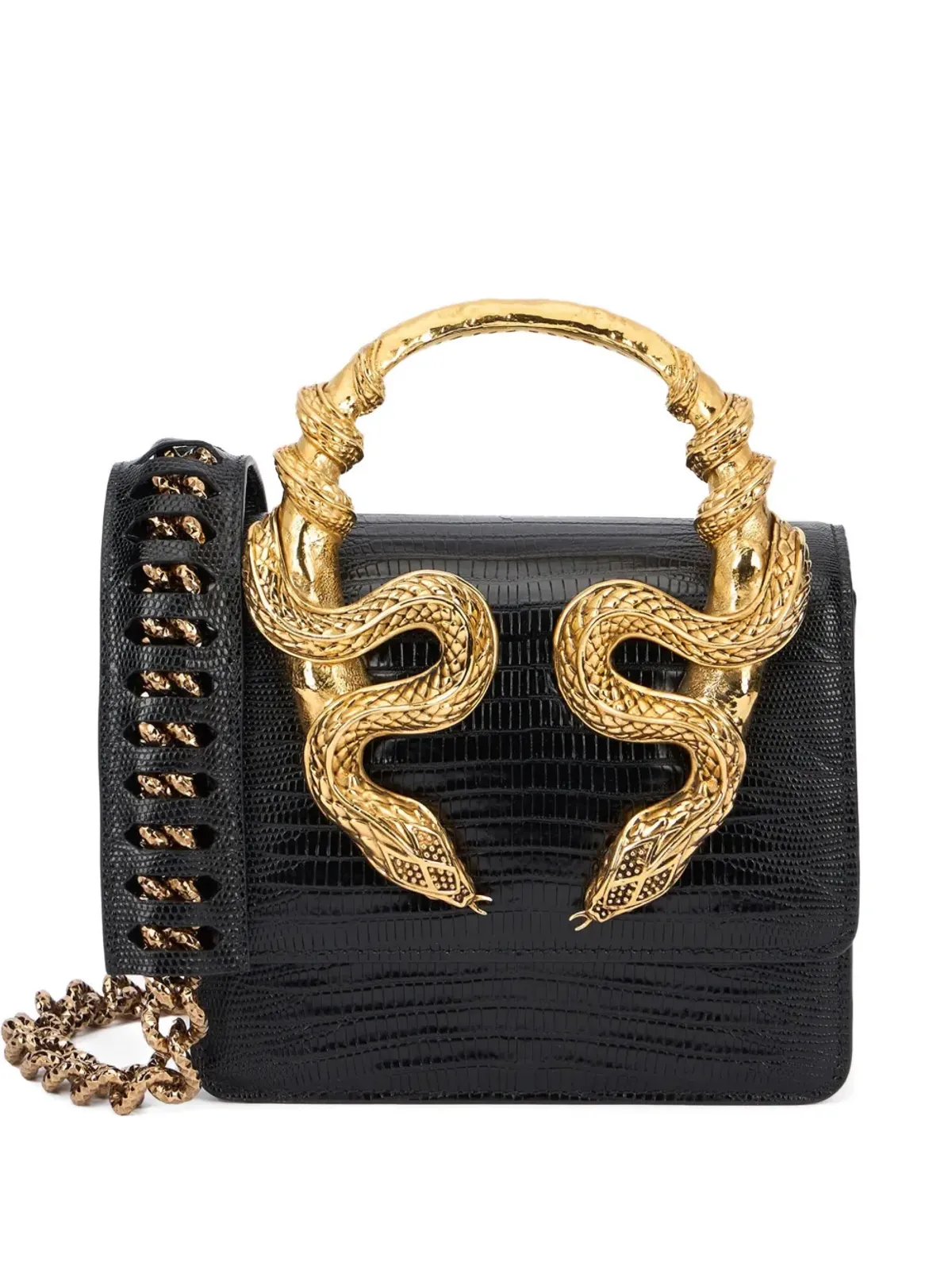 Roberto Cavalli 蛇モチーフのチェーン付きトートバッグ - 画像1