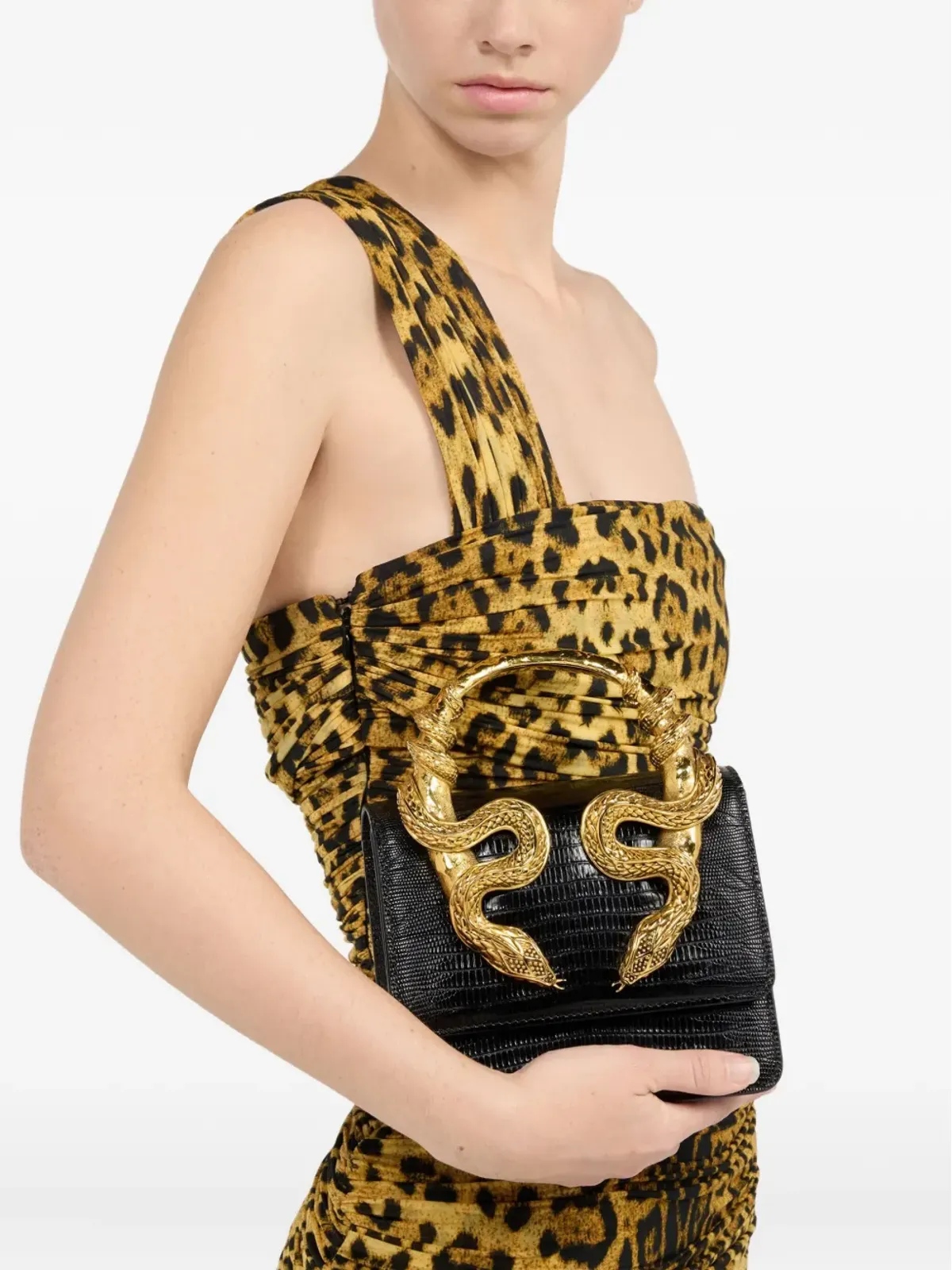 Roberto Cavalli 蛇モチーフのチェーン付きトートバッグ - 画像2