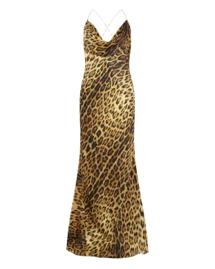 Roberto Cavalli カウルネック ヒョウ柄 マキシドレス（ブラウン） - サムネイル1
