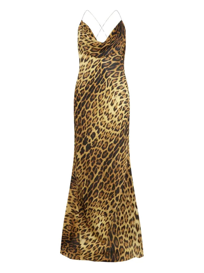 Roberto Cavalli Roberto Cavalli カウルネック ヒョウ柄 マキシドレス（ブラウン）の商品画像