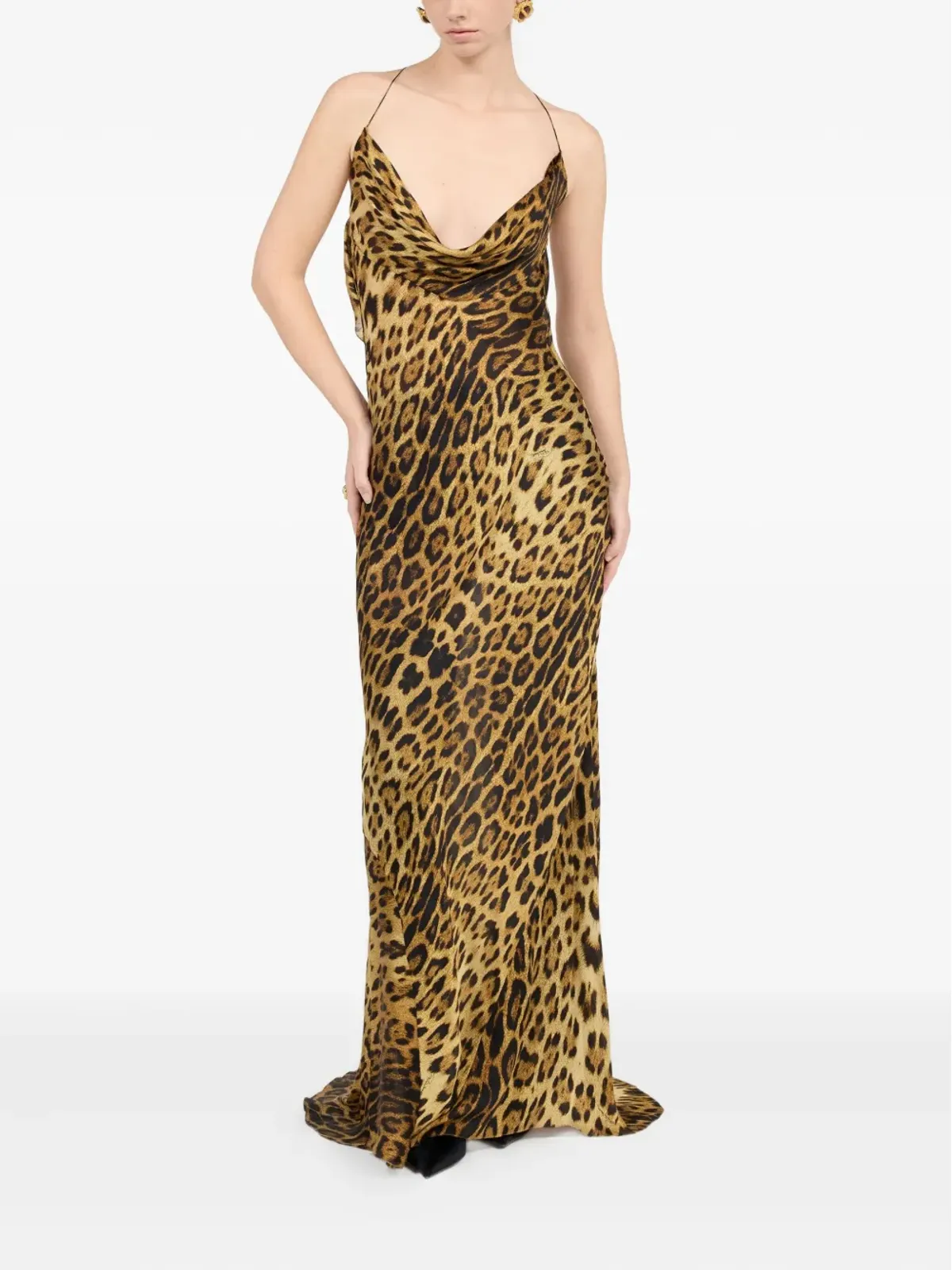 Roberto Cavalli カウルネック ヒョウ柄 マキシドレス（ブラウン） - 画像2
