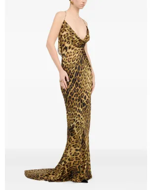Roberto Cavalli カウルネック ヒョウ柄 マキシドレス（ブラウン） - サムネイル3