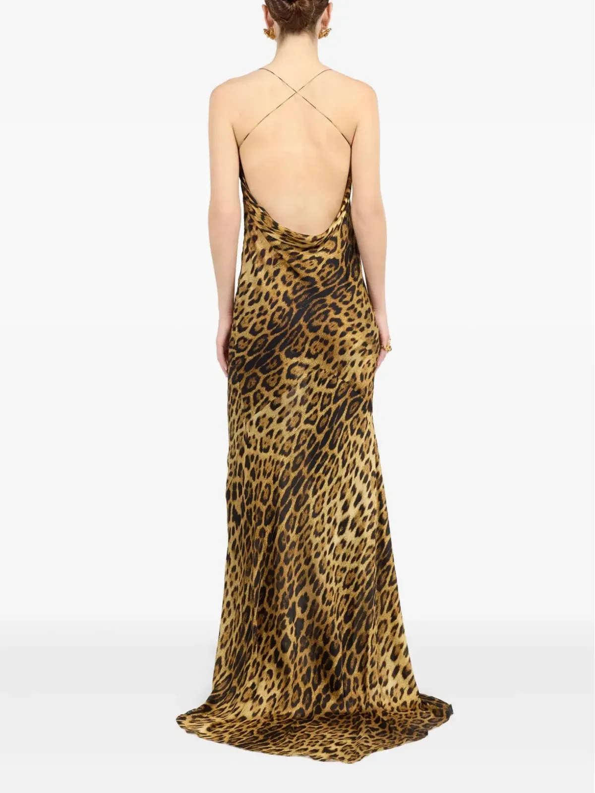 Roberto Cavalli カウルネック ヒョウ柄 マキシドレス（ブラウン） - 画像4