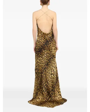 Roberto Cavalli カウルネック ヒョウ柄 マキシドレス（ブラウン） - サムネイル4