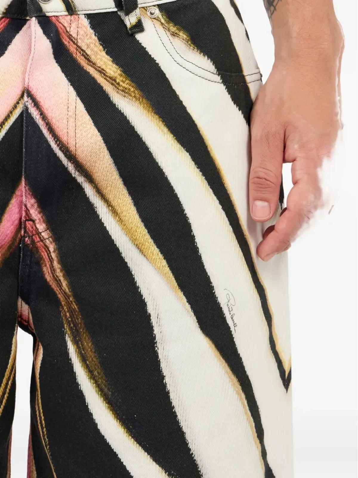 Roberto Cavalli ゼブラ柄デニムショーツ - 画像3