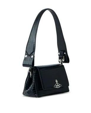 Vivienne Westwood ヘイゼル クロコダイル型押しフラップショルダーバッグ ブラック - サムネイル3