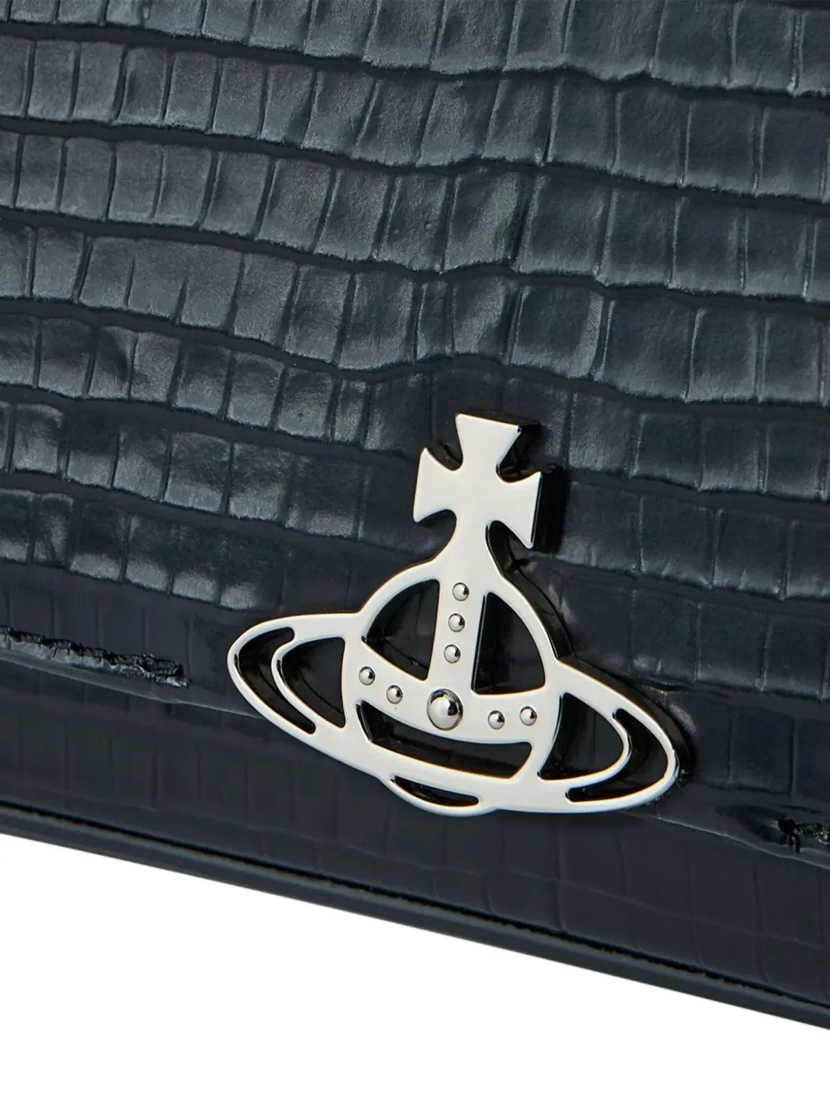 Vivienne Westwood ヘイゼル クロコダイル型押しフラップショルダーバッグ ブラック - 画像4