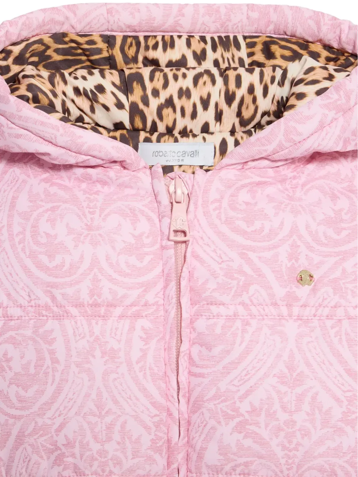 Roberto Cavalli Junior damask-print hooded padded jacket - Pink - 画像3