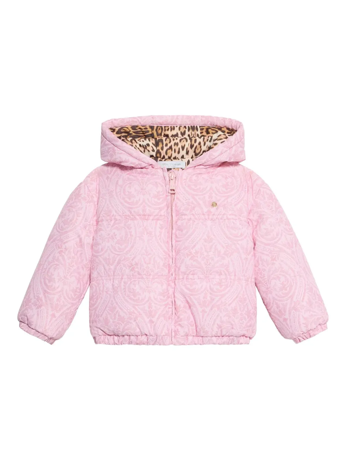 Roberto Cavalli Junior damask-print hooded padded jacket - Pink - 画像4