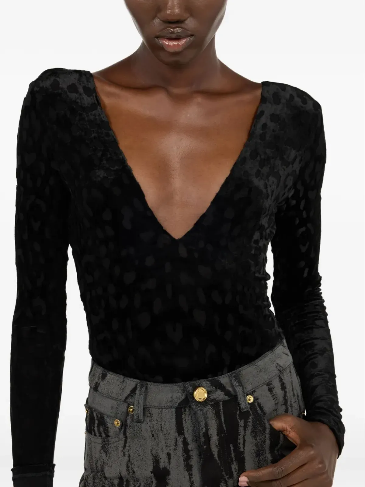 Roberto Cavalli ジャガー柄ベルベットボディスーツ - 画像5