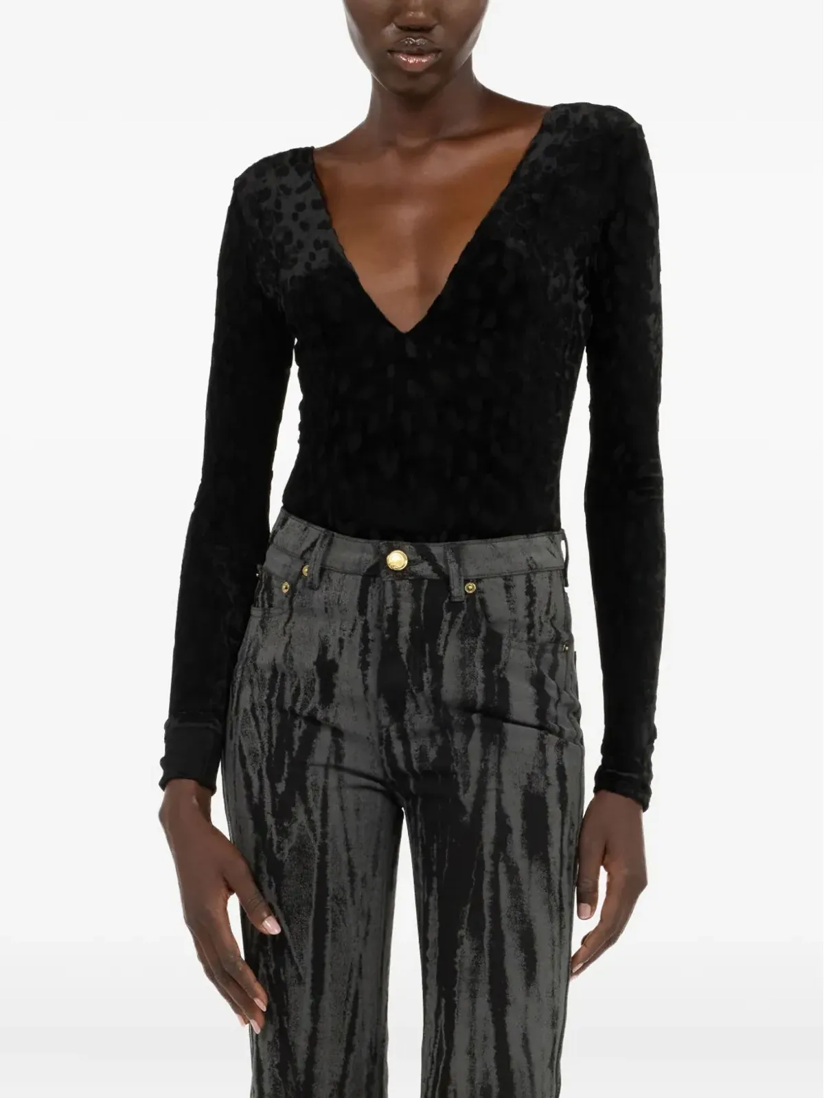 Roberto Cavalli ジャガー柄ベルベットボディスーツ - 画像3