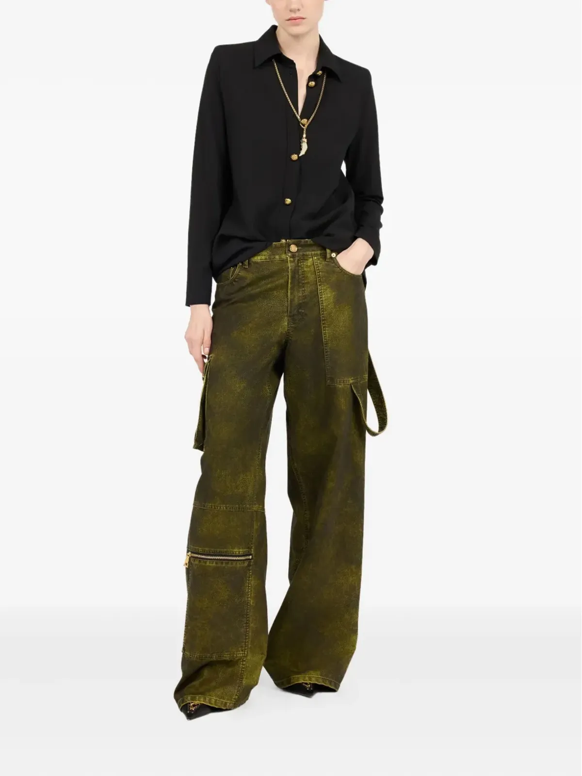 Roberto Cavalli ゴールドボタン シャツドレス - 画像2