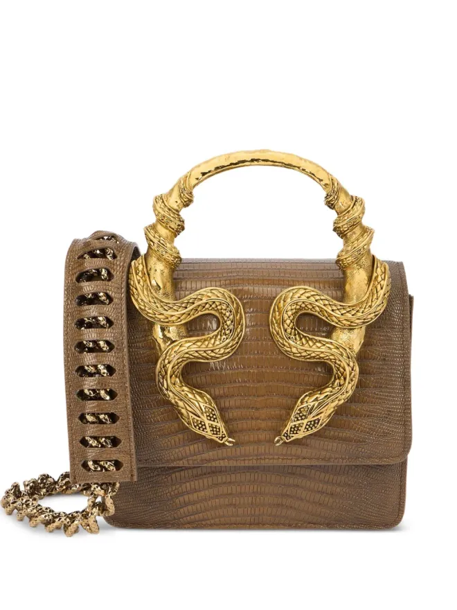 Roberto Cavalli Roberto Cavalli 蛇柄装飾レザーショルダーバッグ ブラウンの商品画像