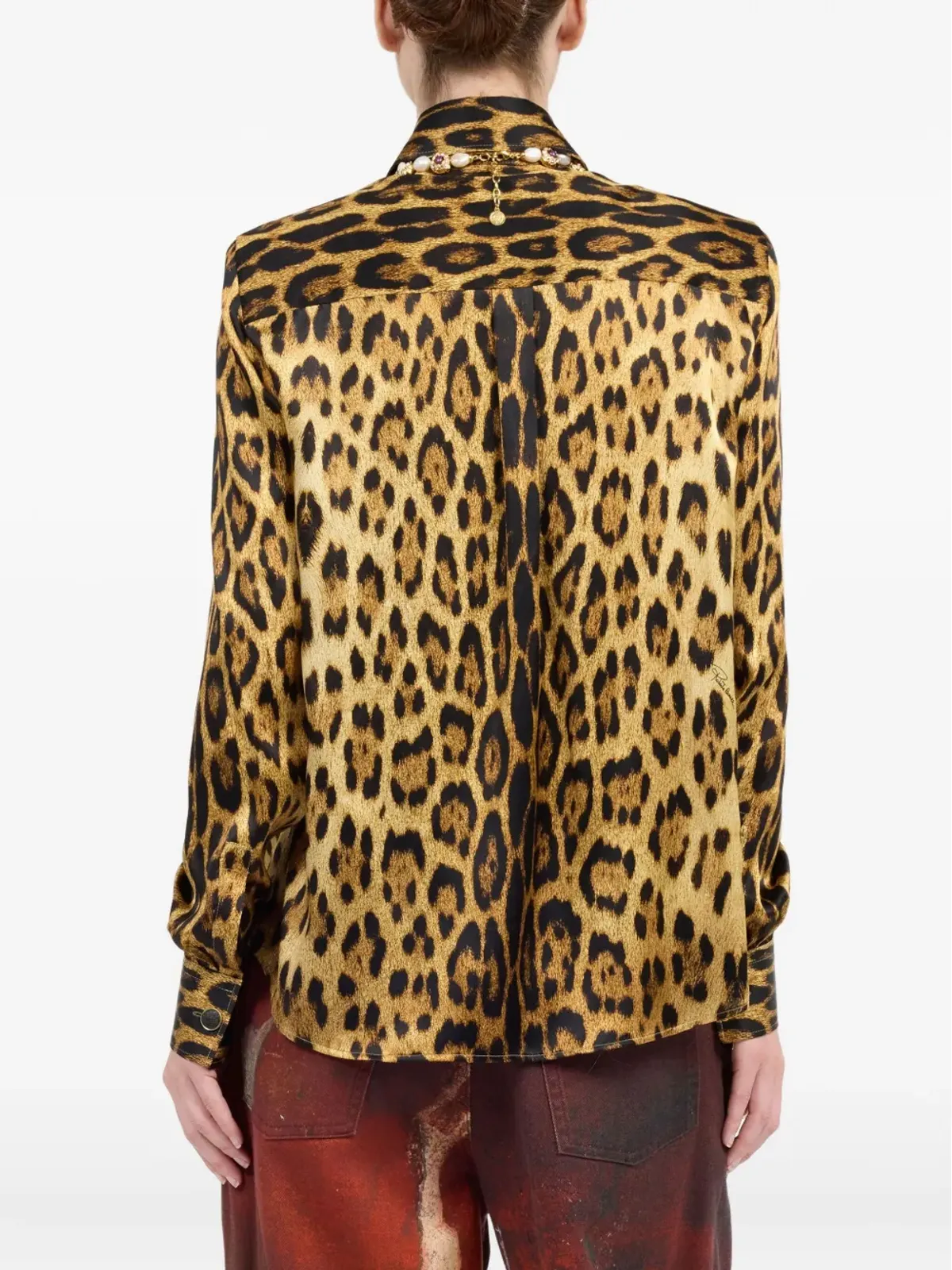 Roberto Cavalli ジャガー柄プリント ボタンアップシャツ（ブラウン） - 画像4