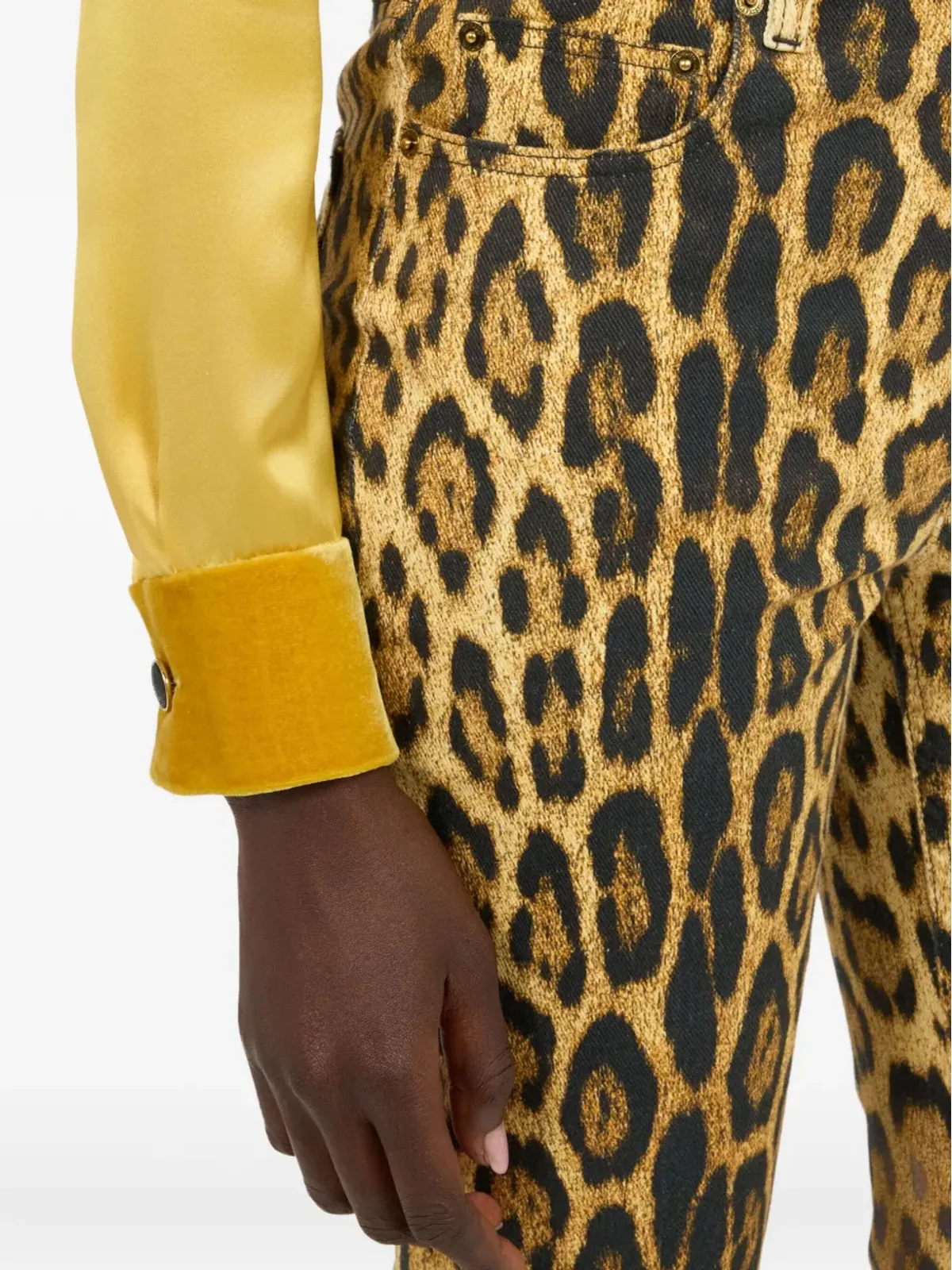 Roberto Cavalli ジャガー柄フレアデニムパンツ - 画像5