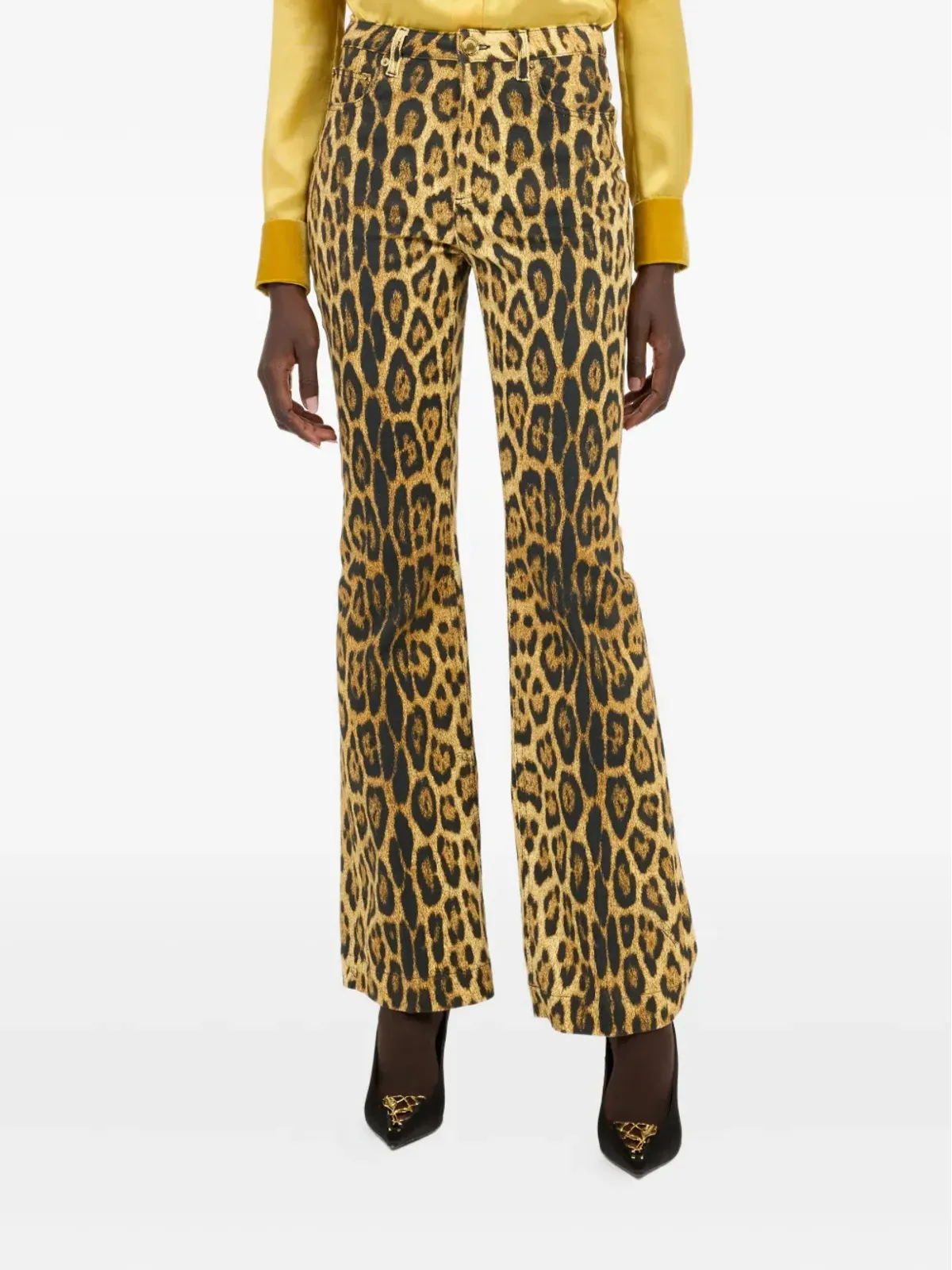 Roberto Cavalli ジャガー柄フレアデニムパンツ - 画像3
