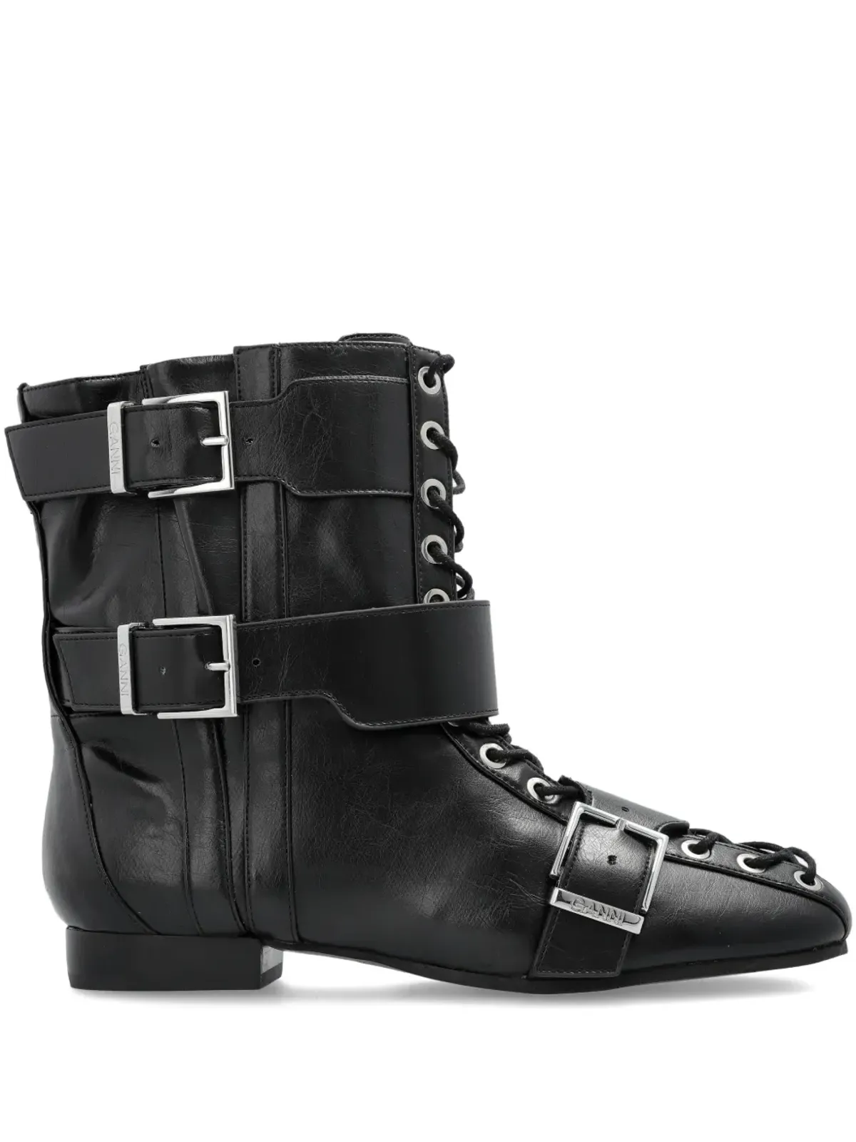 GANNI バックル付きレースアップ コンバットブーツ - 画像1