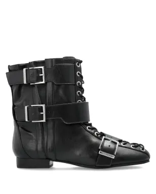 GANNI バックル付きレースアップ コンバットブーツ - サムネイル1