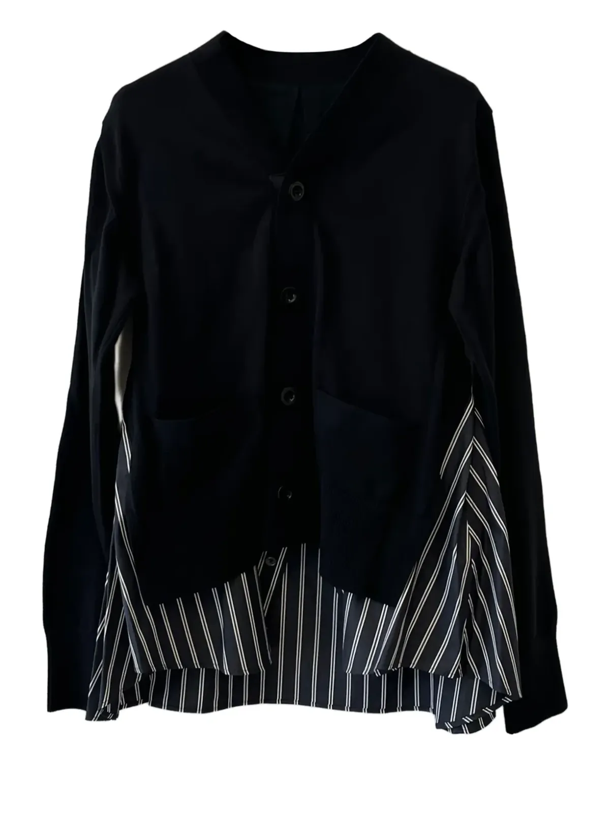 sacai ストライプパネル カーディガン ブラック - 画像1