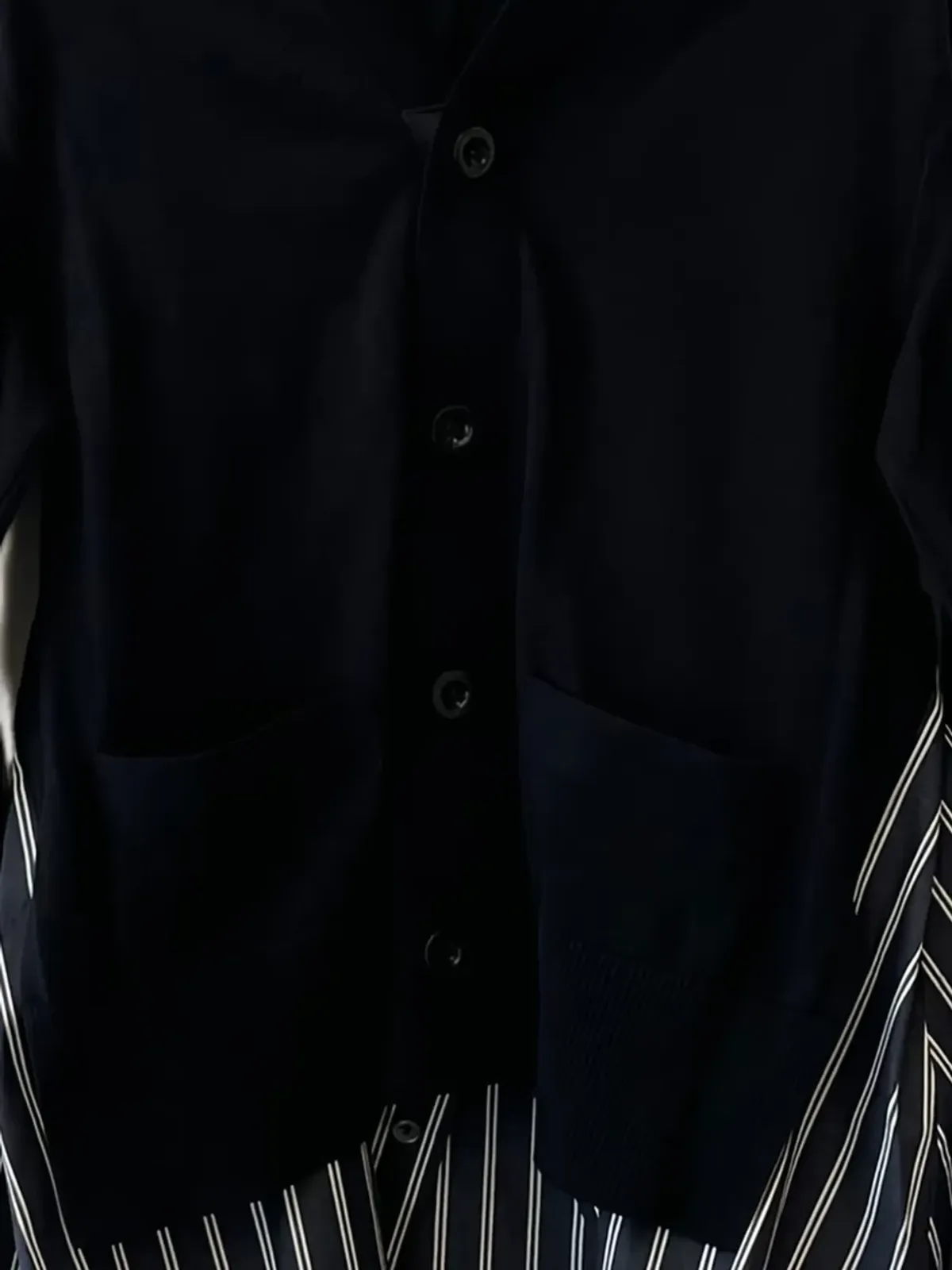 sacai ストライプパネル カーディガン ブラック - 画像2