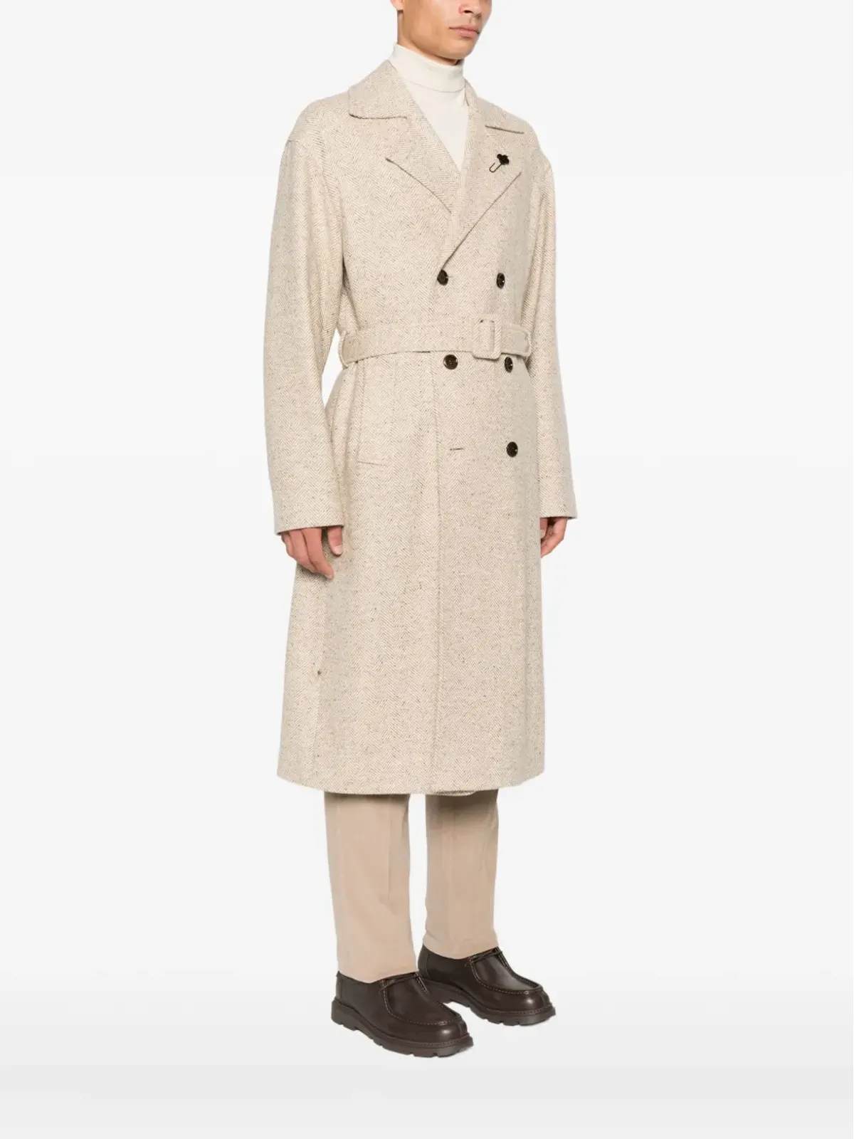 Lardini ヘリンボーンベルト付きコート - 画像3