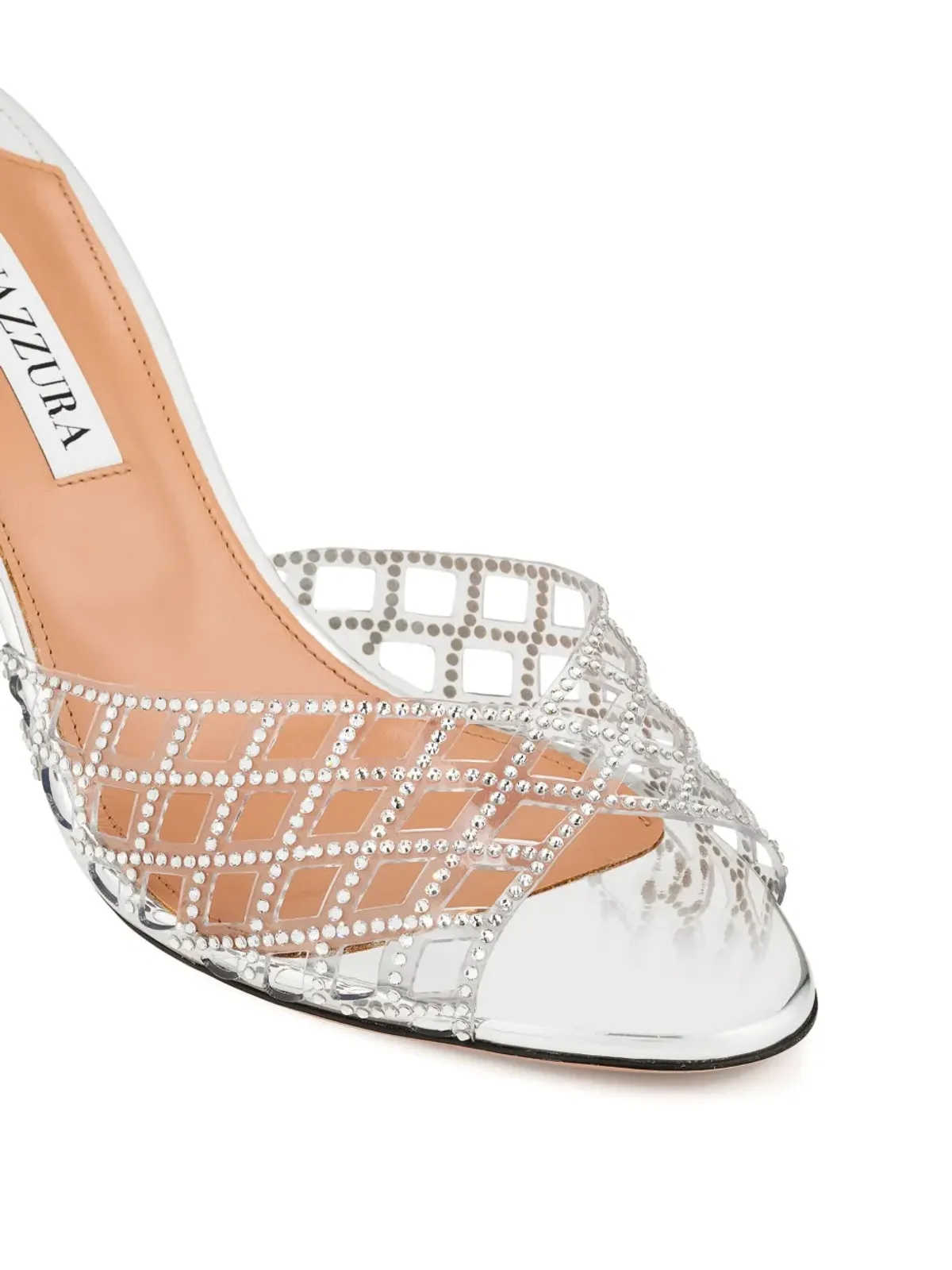 Aquazzura クリスタル付きラティス柄ミュール - 画像3