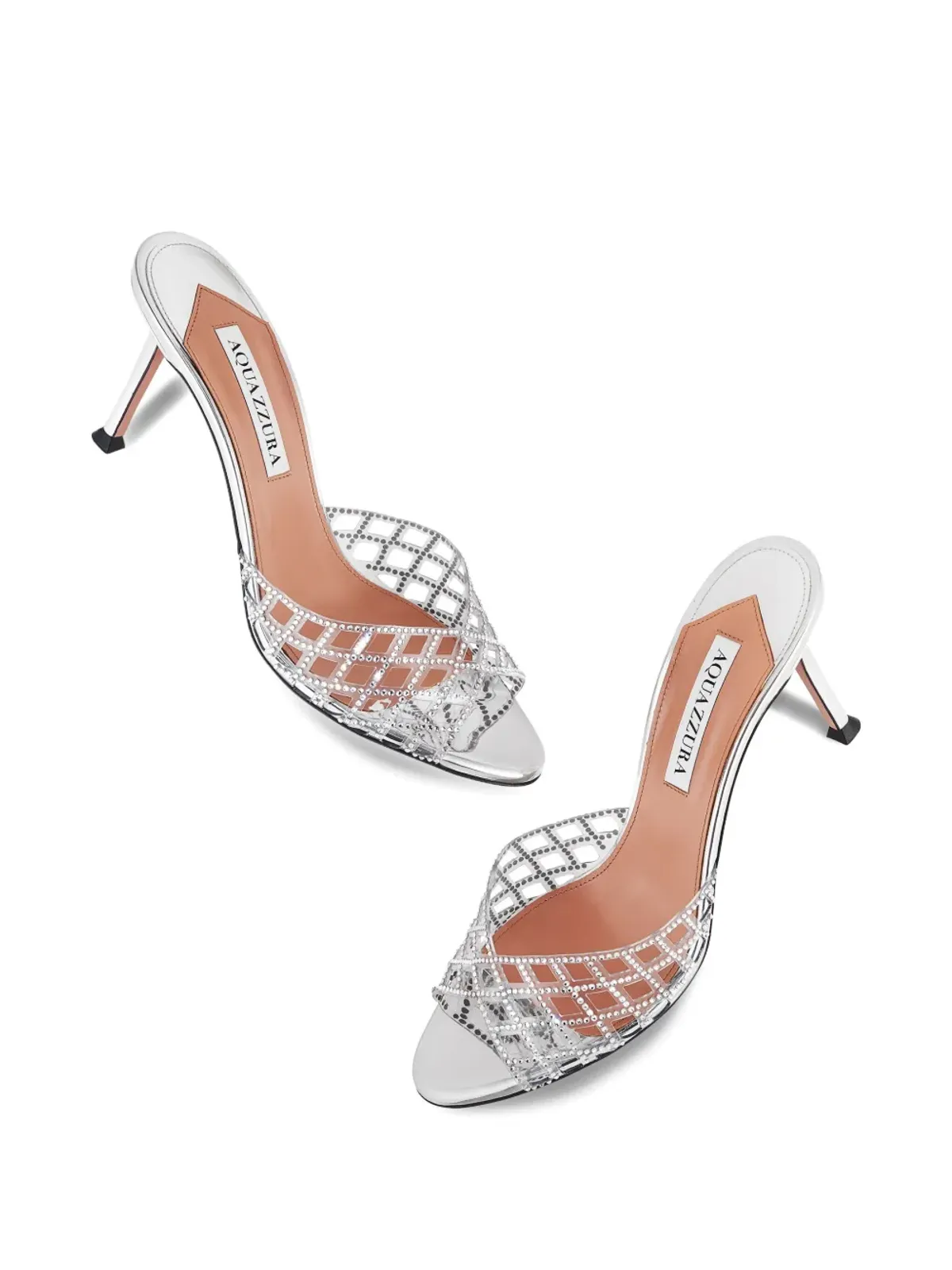 Aquazzura クリスタル付きラティス柄ミュール - 画像4